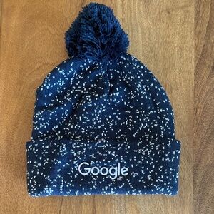 Google navy and white knit pom beanie NWOT